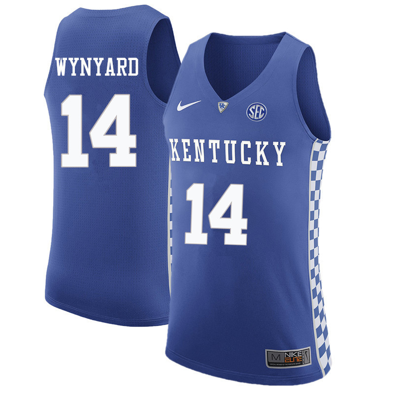 Men Kentucky Wildcats #14 Tai Wynyard College Basketball Jerseys Sale-Blue - Click Image to Close
